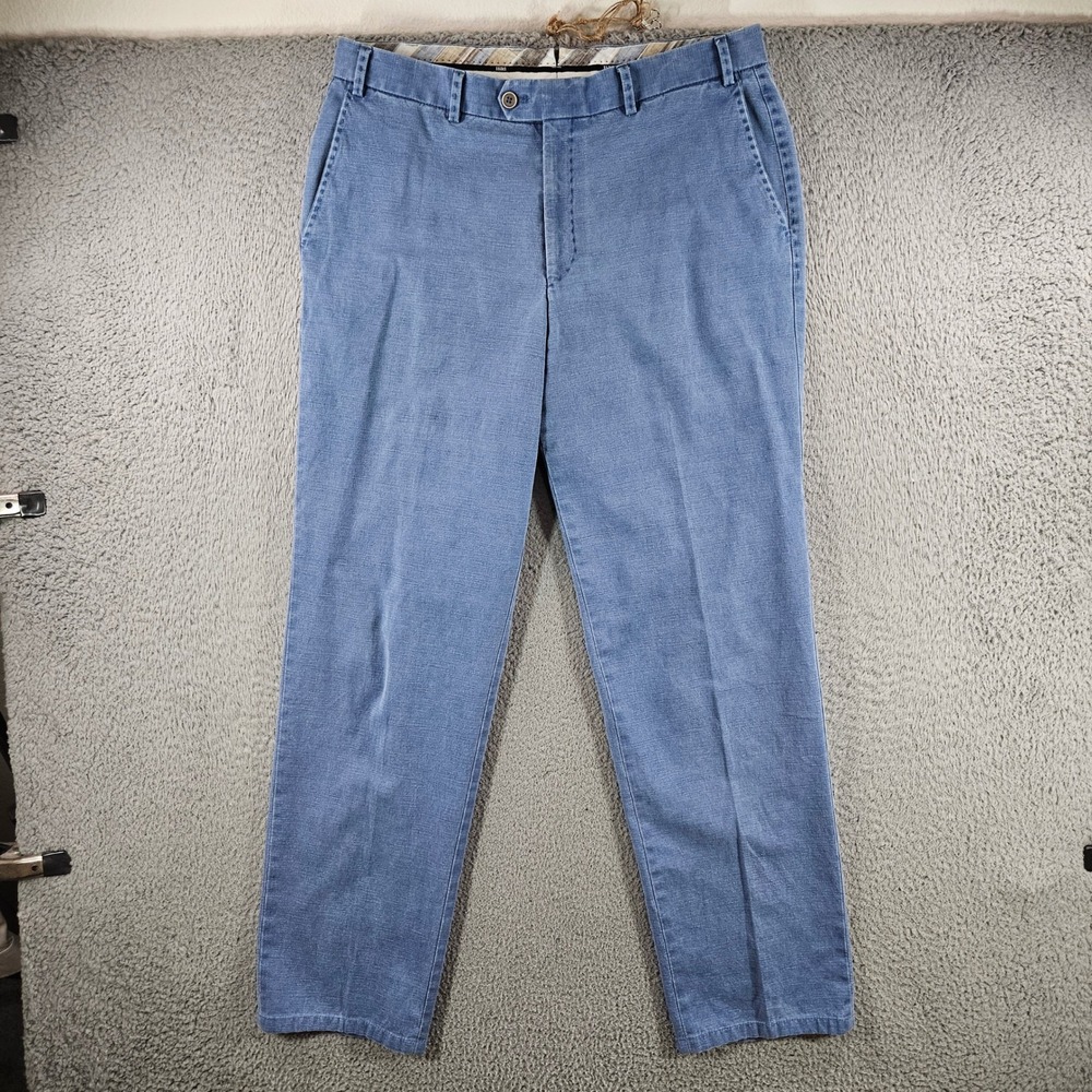 Hiltl Darby-So Mens Blue Cotton Linen Blend Trousers Made in Germany 33x31